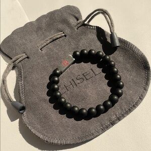 Black Beaded Bracelet with Gray Pouch
